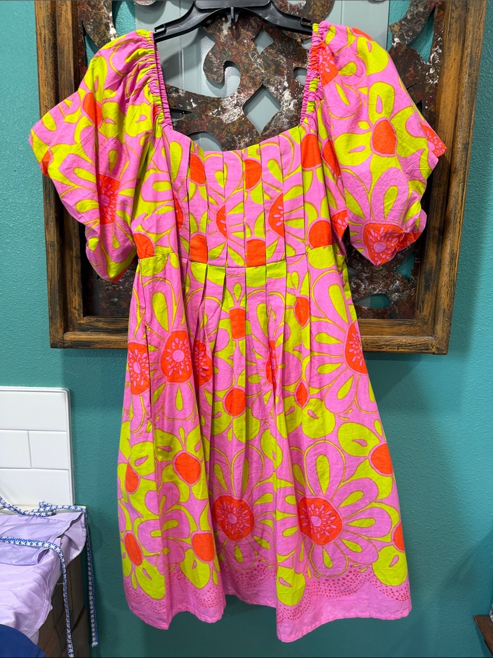 Uncle Frank Bright Floral Mini Dress in Pink, Lime & Orange
